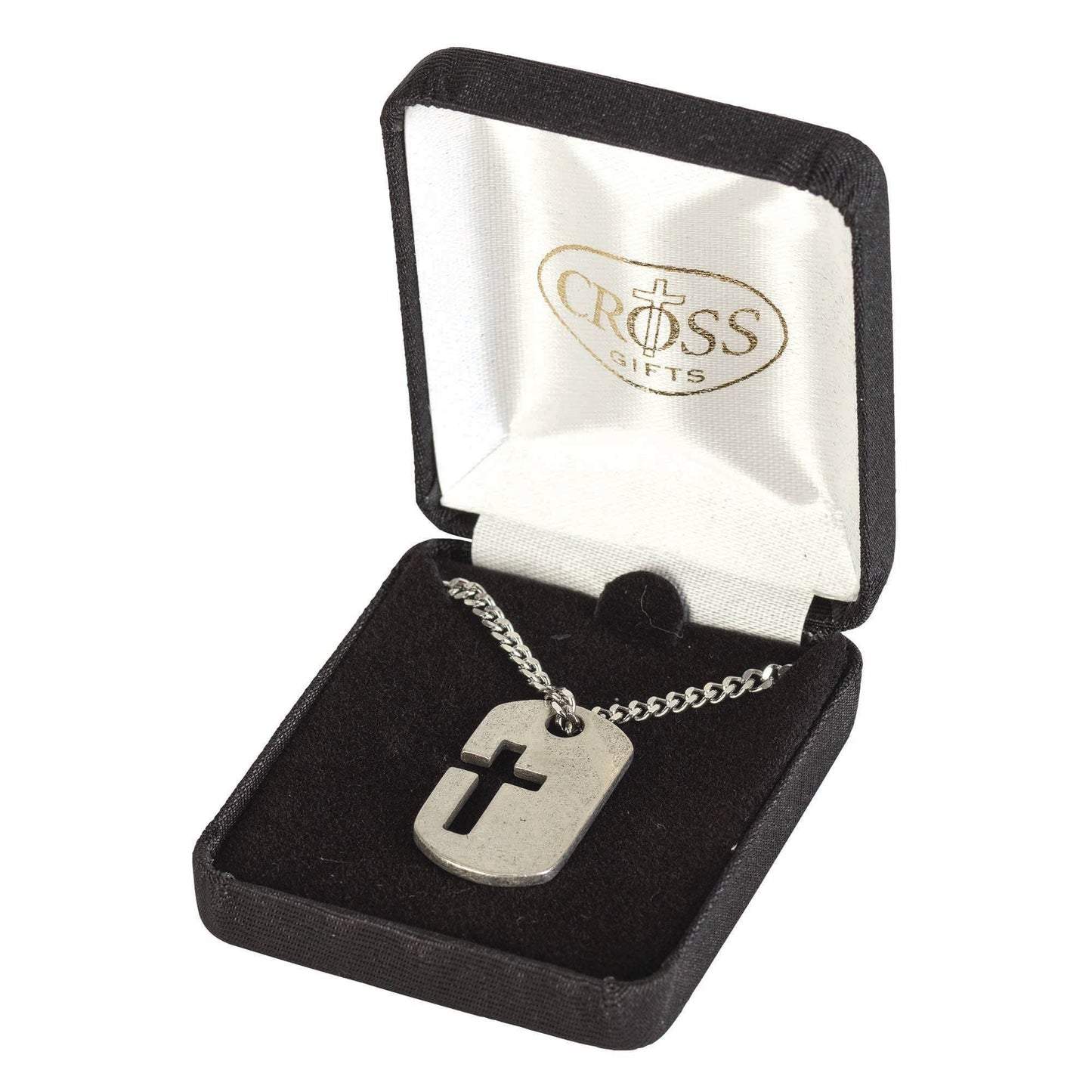 Necklace Dogtag Cross Pewter 24in Chain