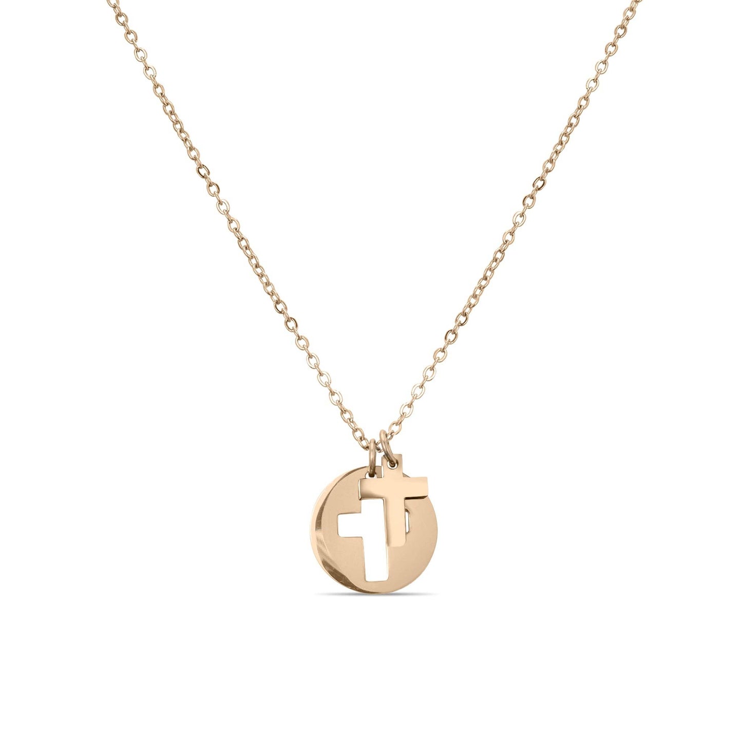 Stainless Steel Cross Cutout Necklace: Gold