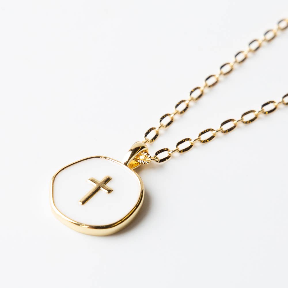 Faith Over Fear Necklace-White Cross | Christian